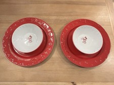 Disney Parks Gourmet Mickey Mouse Icon Sketch Red,white 2 Dinner Plates &2 Bowls