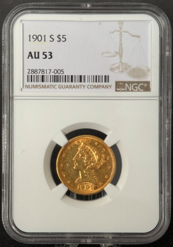 1901 S Liberty Head Gold $5 NGC AU-53 