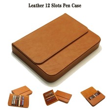 Leather 12 Slots Hard Fountain Pen Case Storage Box Organizer Removable Pen Tray