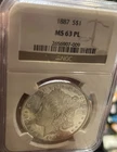 MS63 PL NGC 1887 P Proof Like Morgan Silver Dollar Superb Mirrors Near DMPL  PQ