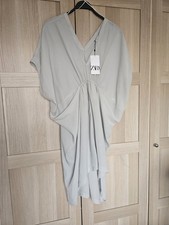 BNWT Zara dress light grey sleevless flowing drape tunic elastic on front LARGE