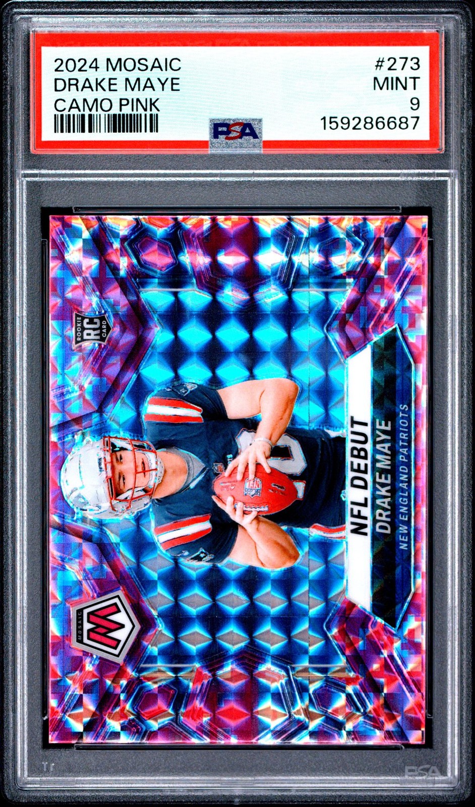 2024 Panini Mosaic Camo Pink Prizm #273 Drake Maye RC PSA 9 Patriots Debut