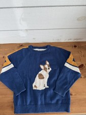 Janie and Jack Boys Size 3 Blue Frenchie Bulldog Pullover Sweater Dog Varsity