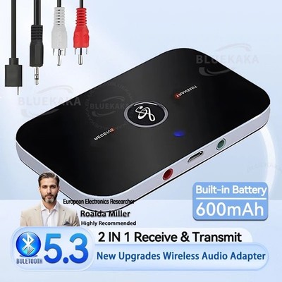 Bluetooth 5.3 Adapter Transmitter Empfänger Sender 2in1 Aux Audio TV Kopfhörer