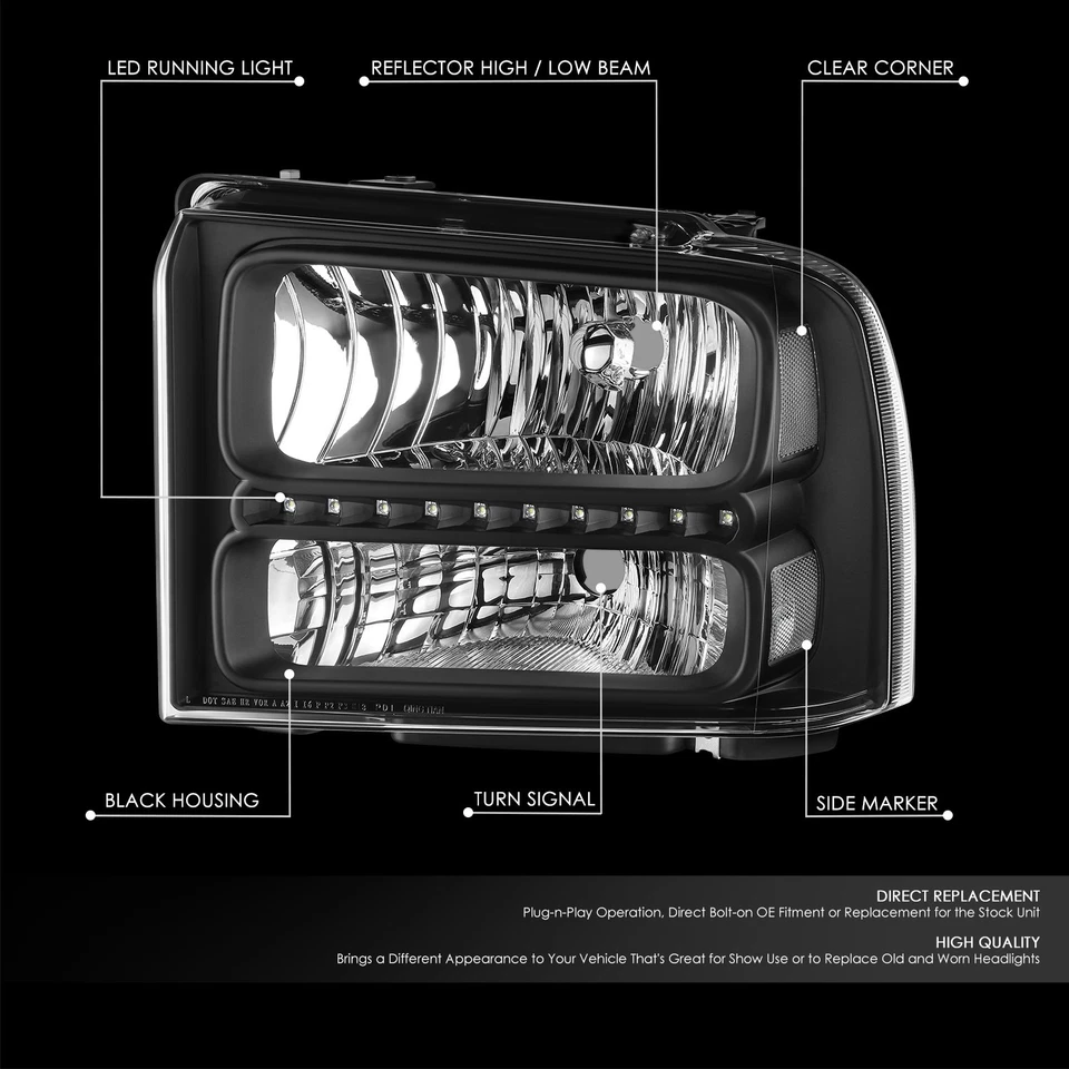 Faros LED DRL negros/transparentes para Ford F250 F350 Super Duty 2005-2007 Foto 2 de 4