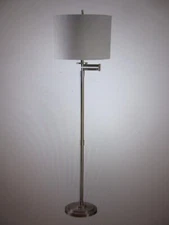 StyleCraft 62 in. Brushed Steel Floor Lamp with White Hardback Fabric Shade