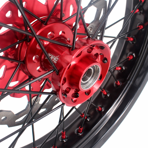 KKE 3.5/4.25*17 Supermoto Wheels Rims Set Fit Honda XR650R 2000-2008 CNC Red Hub - Picture 9 of 12