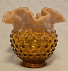 Vtg Fenton Vase Caramel Honey Peach Opalescent Ruffled Double Crimped Hobnail