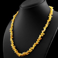 122.50 CTS NATURAL 20 INCHES LONG YELLOW CITRINE TEAR DROP BEADS NECKLACE (RS)