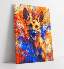 GERMAN SHEPHERD DOG MESSY ABSTRACT DECOR FRAMED CANVAS WALL ART PICTURE PRINT