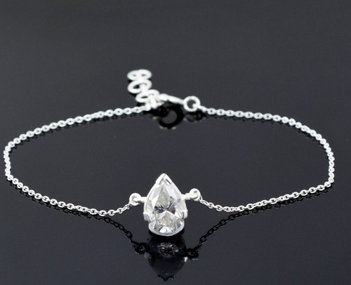 2,40 Karat behandelt zertifiziert cremeweiß Diamant Solitär Kettenarmband, 925 Silber
