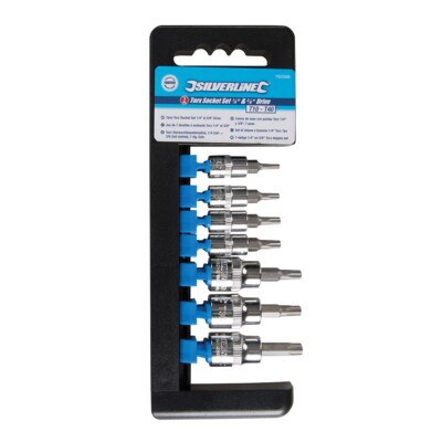 Silverline 7pc T10 - T40 Torx Socket Set 1/4''3/8'' Dr 763566 - Lifetime Warranty