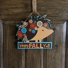 Happy Fall Y'all Hedgehog Wooden Fall Sign Decor Whimsical Kitschy Wreath Crafts