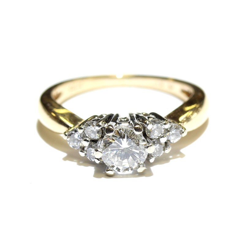 14k white yellow gold .95ct round diamond engagement ring band 3.6g 6.25