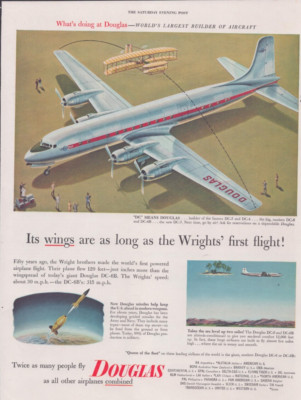 1953 Print Douglas DC-6 It's Wings are as Long as the Wright's first flight