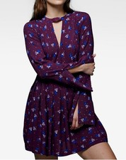  NWT Free People Tegan Printed Cutout Mini Dress Purple Combo Boho Size 4