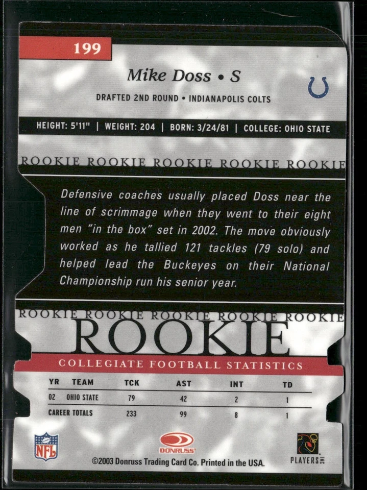 Mike Doss Autograph Auto ROOKIE /125 Sage - Image 2 of 2