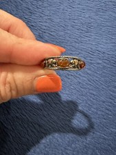 Vtg Sterling Silver 925 Triple Amber Band Ring, Size 6