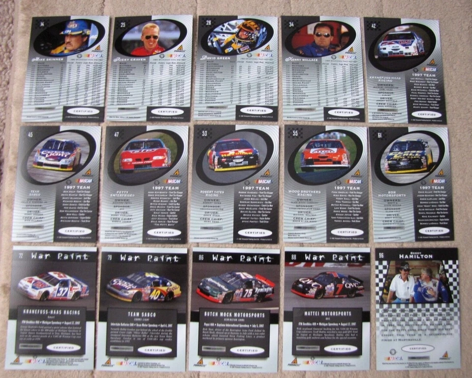 1997 Pinnacle Certified NASCAR Racing (Pick Choose Complete) - Image 2 of 2