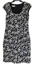 Talbots Sleeveless Midi Dress Roses Black White Floral Print Knee Length Size 8