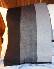 New With Box Lallier Men's Merino Wool Scarf Gray & Black 70 X 12 Inches