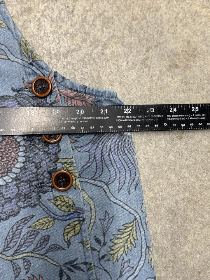 Mono corto de pierna ancha de gran tamaño de mezclilla azul floral caballete para mujer talla mediana Foto 3 de 4