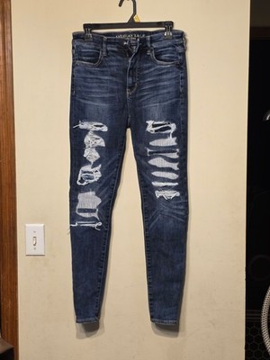 AE Women's 10 Hi-Rise Jegging Dark Wash Distressed Stretch Jeans