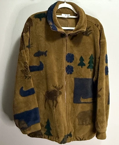 Vintage My Ol' Blues Size Large Nature Themed Brown Fleece Full Zip Jacket  - product listing photo