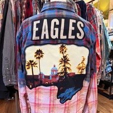 OOAK Upcycled Bleached Flannel - Eagles - Hotel California - Adult L