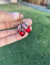 Heart Shaped Women  s Cherry Red Earrings Fruit Drop Earrings Valentine Gift