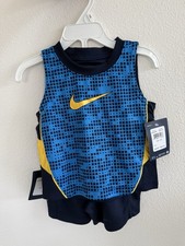 Nike Boy's 2 Pc Sleeveless Top Shorts Set Size 12M NWT Blue/Gold