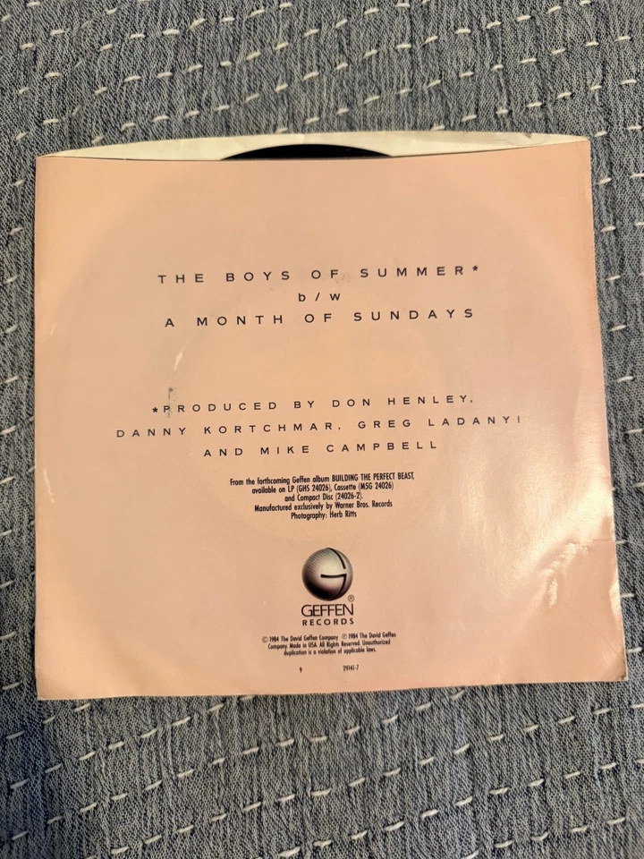 Don Henley - The Boys of Summer 7" Vinyl Record 1984 Geffen Rock 45 RPM Foto 2 de 4