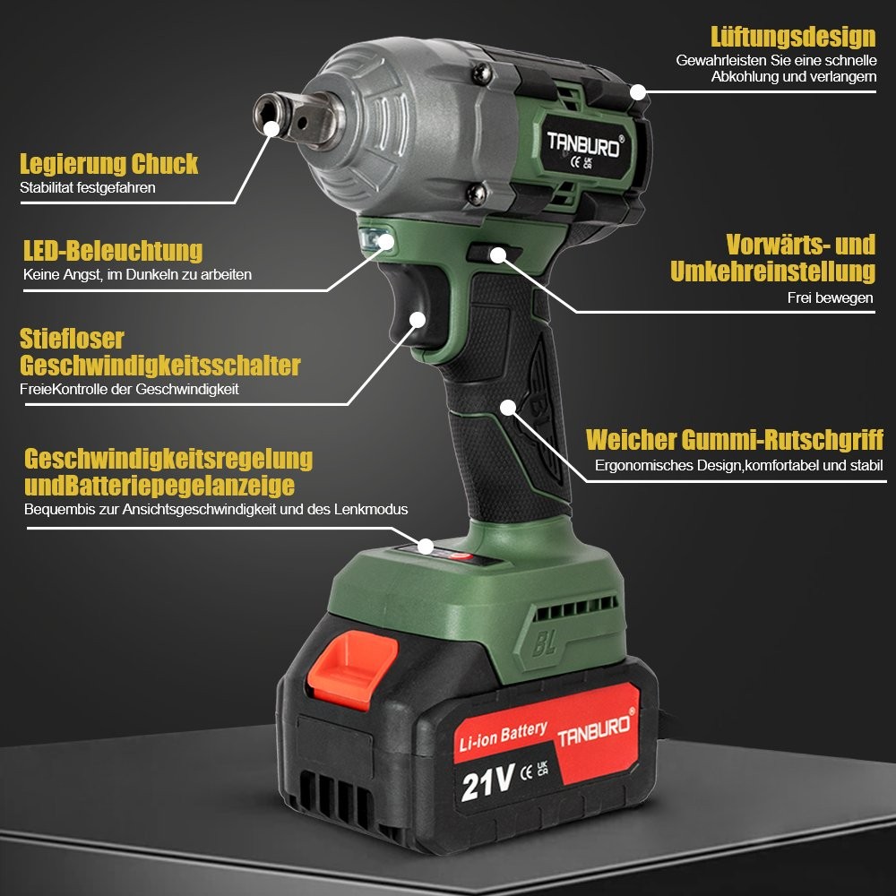 Avvitatore a percussione a batteria 3000NM avvitatore a batteria 1/2" cricchetto per Makita 21V foto 5
