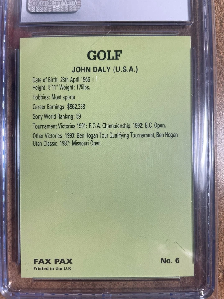 JOHN DALY PGA LEGEND SIGNED 1993 FAX PAX FAMOUS GOLFERS #6 JSA CGC ENCAP - Image 2 of 2