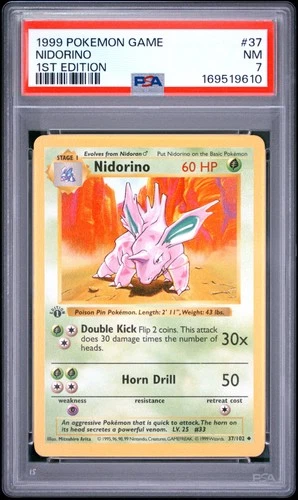 1999 POKEMON BASE SET 1ST EDITION #37 NIDORINO PSA 7