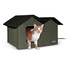 K H Pet Products Extra Wide Heated Outdoor Kitty House   Olive/Black