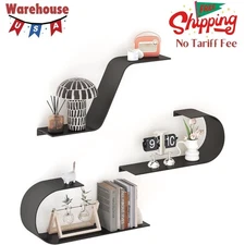 Black Floating Shelves Set of 3, Black Metal Decor,Unique Mounted Floating Shelf