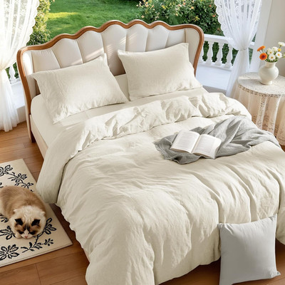100% French Linen Duvet Cover Set 3Pcs, Comforter Cover Full Size