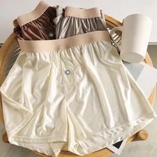 Mens Ice Silk Boxer Shorts Soft Smooth Fabric Solid Color Loose Fit Underwear