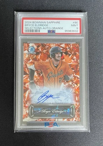 2024 Bowman Sapphire Bryce Eldridge Auto Orange Refractor #1/25 Giants PSA 9