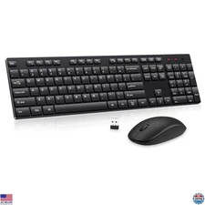 EDJO Wireless Keyboard & Mouse Set - Silent Full-Size USB Combo, 2.4GHz, Black