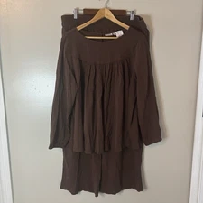 Logo By Lori Goldstein Beach To Street Brown Gauzy Outfit Top Pants Set Sz 1X