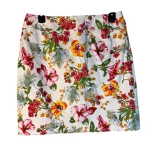 Rafaella White Floral Red and Yellow Mini Pencil Skirt Size 8