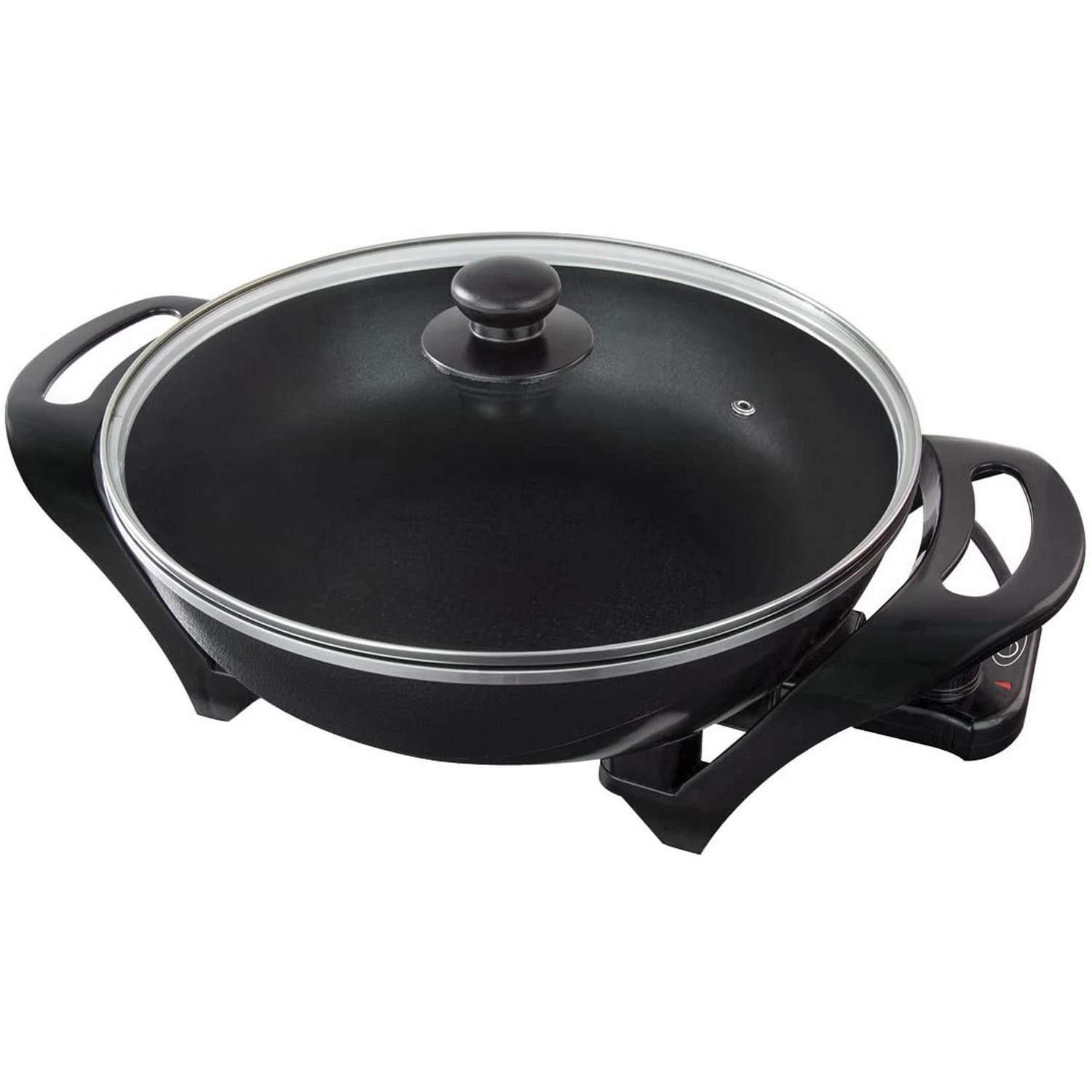 Quest 1500W Black Fast Heat Non-Stick Electric Stir Fry Dual Handle Wok with Lid