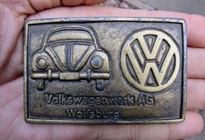 Vtg VOLKSWAGEN MOTORS Belt Buckle VW BUG Beetle CAR Badge Wolfsburg RARE VG+