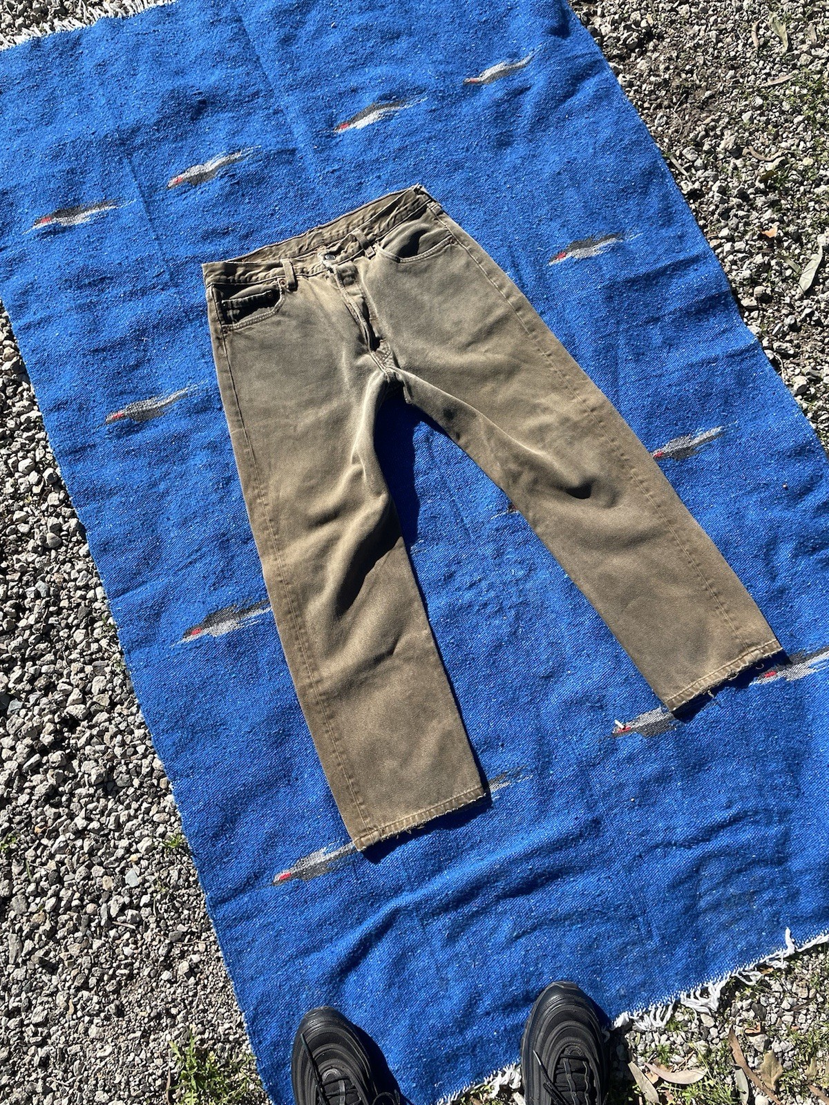 Vintage Olive Green 1996 Levi’s 501s Made In USA Tagged 34 Measures 32 Waist