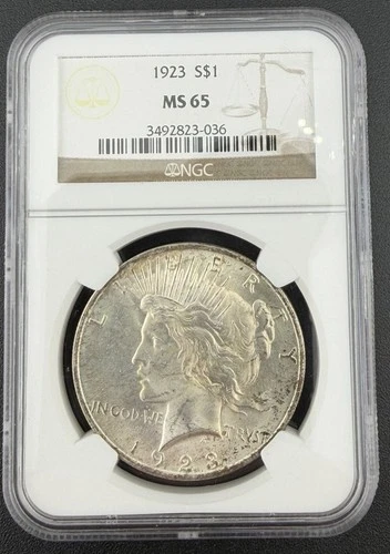 1923 Peace Dollar MS 65 NGC Graded Uncirculated Silver American Dollar