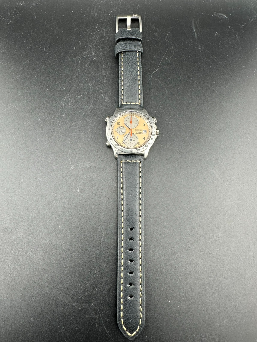 Seiko 1/100 Chronograph Men's Salmon Dial Date Quartz Watch 37mm