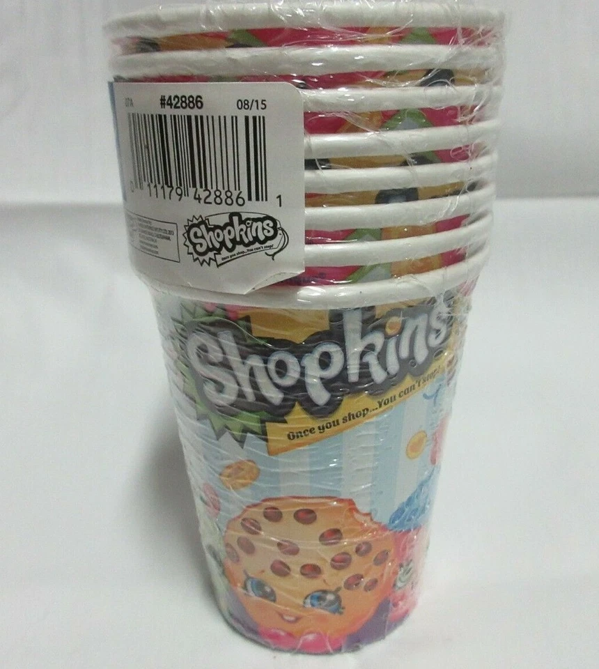 JUEGO NUEVO/3 Colección Shopkins 16 Oz. Taza de plástico + PAQUETE DE 8 TAZAS DE PAPEL PARA FIESTA NUEVAS Foto 3 de 4