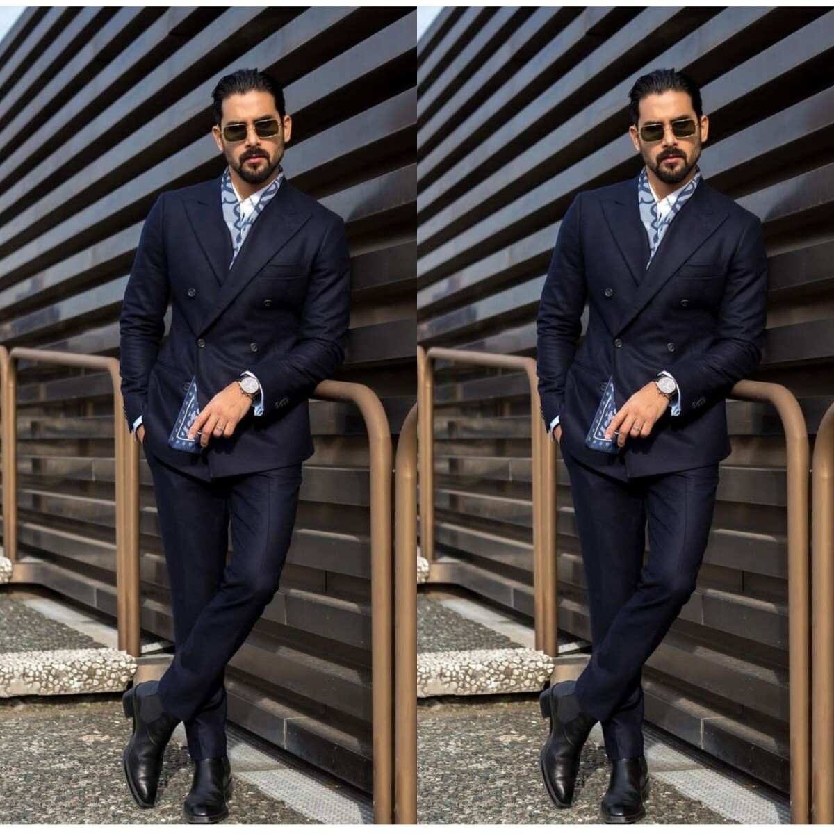 Navy Pcs Men's Suits Peak Lapel Formal Business Wedding Groom Men Blazers